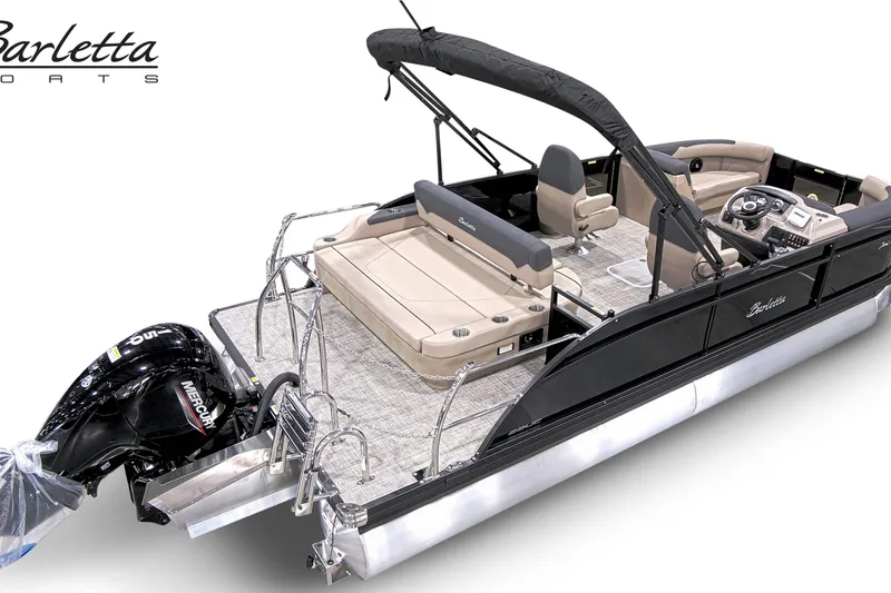 Slide: The Image of 2027 Barletta S22UC pontoon boat with sleek design and spacious seating. - 4