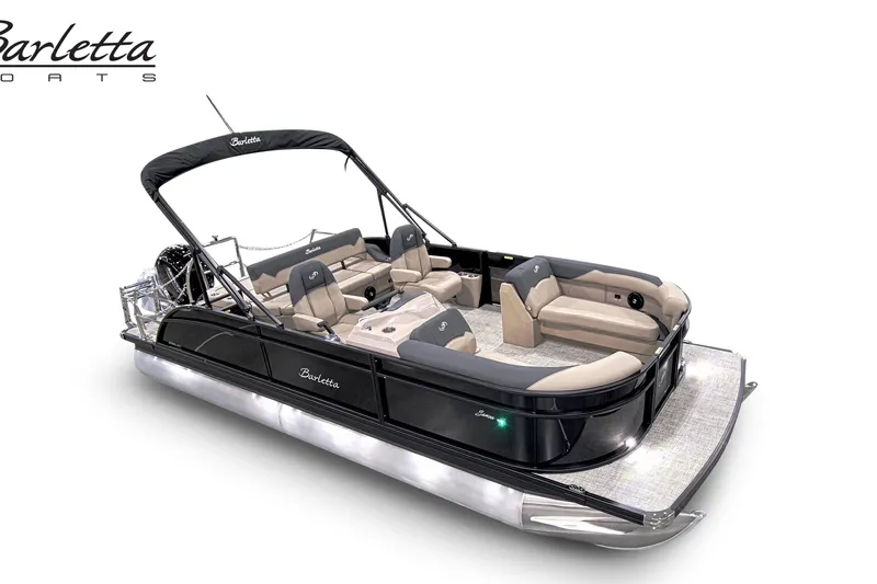 Slide: The Image of 2027 Barletta S22UC pontoon boat with sleek design and spacious seating. - 2