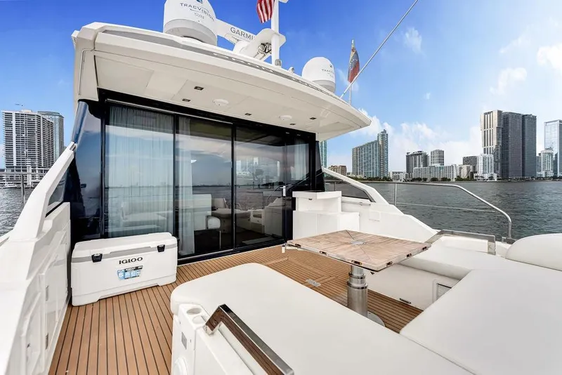 Slide: The Image of Luxury Fairline Targa 58 yacht deck with city skyline, 2012 model. - 36