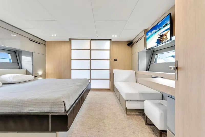 Slide: The Image of Luxurious interior of 2012 Fairline Targa 58 yacht with modern bedroom design. - 52