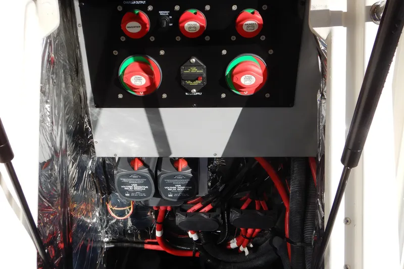 Slide: The Image of Electrical panel of 2008 Meridian 411 Sedan with switches and wiring. - 43