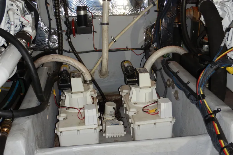 Slide: The Image of Engine room of 2008 Meridian 411 Sedan with mechanical components and wiring. - 49