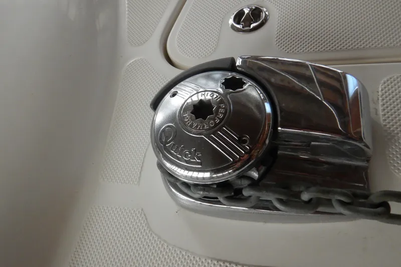 Slide: The Image of Close-up of a 2008 Meridian 411 Sedan boat's anchor windlass mechanism. - 59
