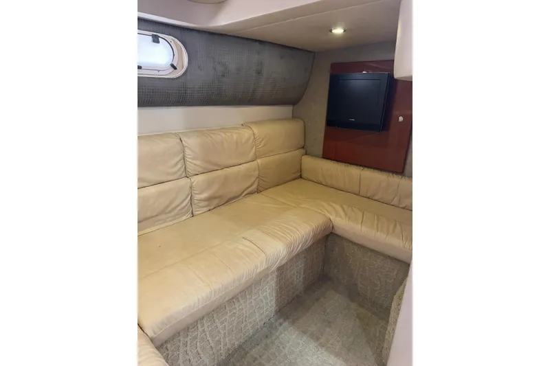 Slide: The Image of Interior of 2008 Formula 37 Performance Cruiser with beige seating and wall-mounted TV. - 28