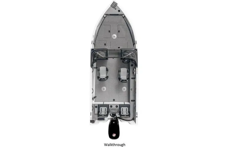 Slide: The Image of Top view of 2026 Crestliner 1850 Kodiak WT boat layout with walkthrough design. - 3