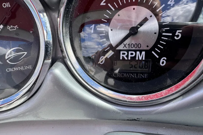 Slide: The Image of Close-up of 2008 Crownline 320 LS boat RPM gauge showing 5200 RPM. - 15