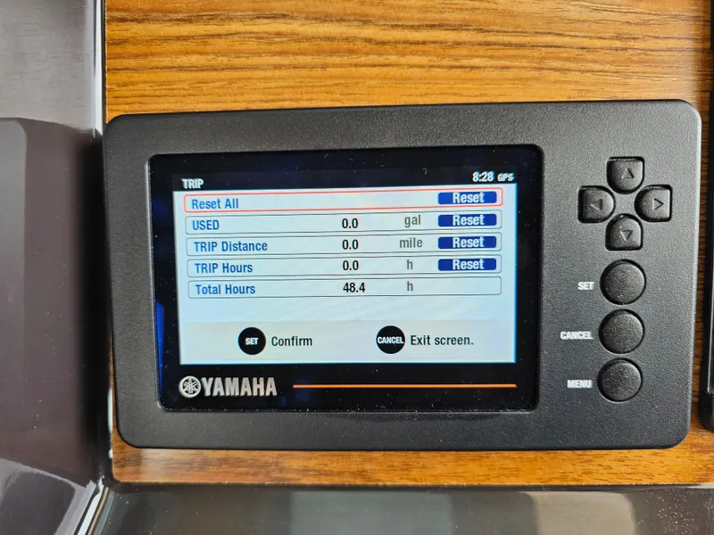 Slide: The Image of A Yamaha display shows boat data like total usage hours and distance traveled. - 16