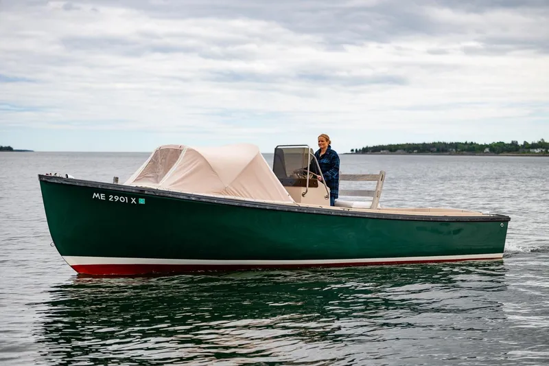 The Image of 1989 Ellis 24 Open boat on calm water, person steering, overcast sky. - 0