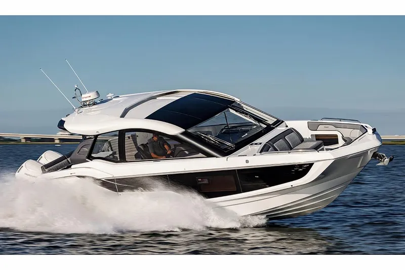 The Image of Manufacturer Provided Image: 2025 Galeon 375 GTO luxury yacht cruising on open water. - 0