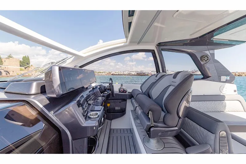 Slide: The Image of Manufacturer Provided Image: Interior of 2025 Galeon 375 GTO yacht with modern cockpit and luxurious seating. - 4