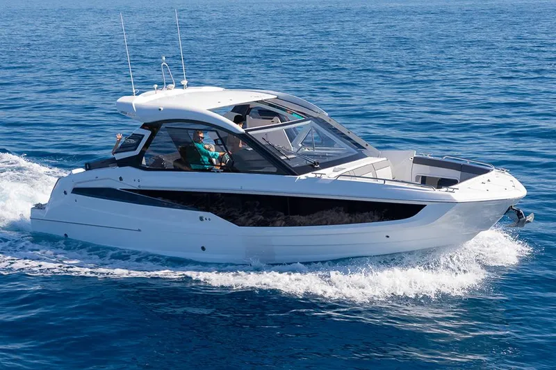 The Image of Manufacturer Provided Image: 2025 Galeon 335 GTO cruising on open water, showcasing sleek design and modern features. - 0
