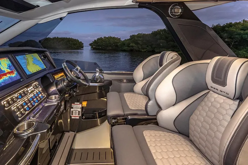 Slide: The Image of Manufacturer Provided Image: Luxurious interior of 2025 Galeon 335 GTO yacht with advanced navigation displays. - 4