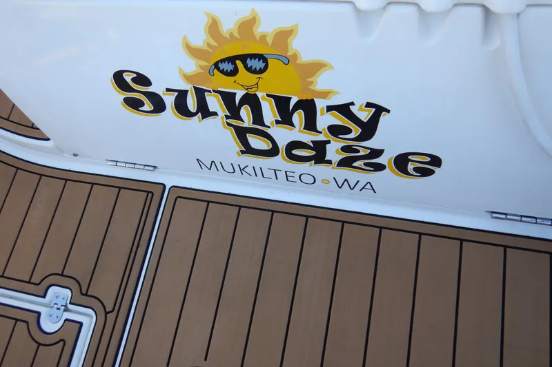 Slide: The Image of 2007 Cruisers 340 Express boat with "Sunny Daze" logo, Mukilteo, WA. - 58