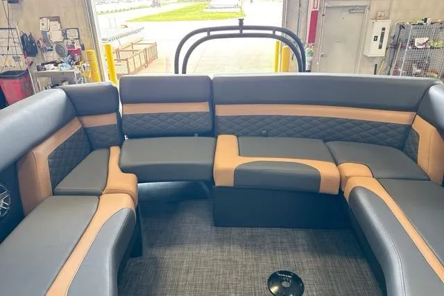 Slide: The Image of Luxurious seating on 2026 Godfrey Monaco 23' Ultra Lounge Tritoon, featuring elegant upholstery. - 14