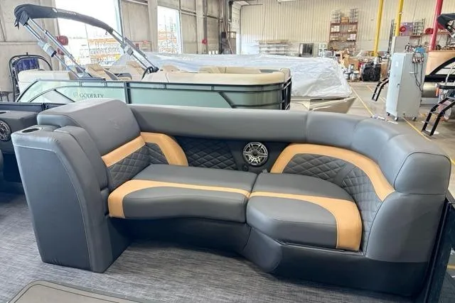 Slide: The Image of Luxurious seating on 2026 Godfrey Monaco 23' Ultra Lounge Tritoon, featuring elegant upholstery. - 8