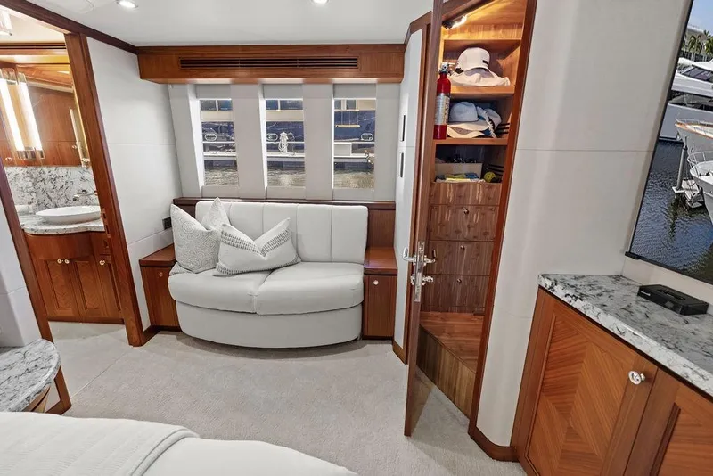 Slide: The Image of Luxurious interior of 2012 Ocean Alexander 90 Skylounge Motoryacht with elegant wood finishes. - 72