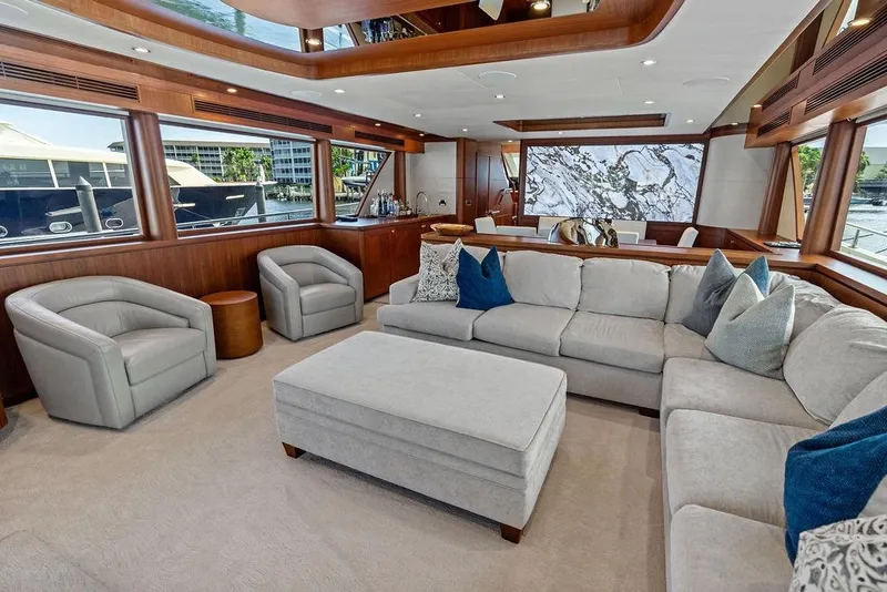 Slide: The Image of Luxurious interior of 2012 Ocean Alexander 90 Skylounge Motoryacht with plush seating and elegant decor. - 64