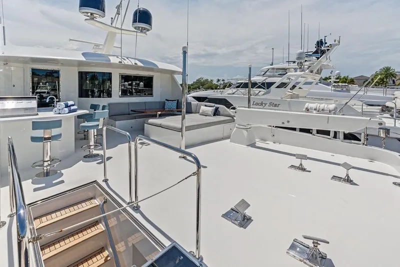 Slide: The Image of Luxurious 2012 Ocean Alexander 90 Skylounge Motoryacht with spacious deck and modern seating area. - 26