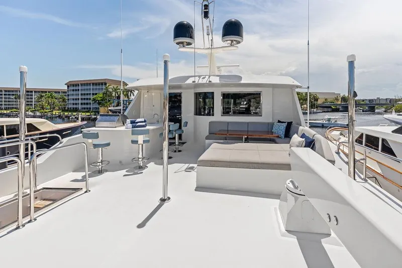 Slide: The Image of Luxurious 2012 Ocean Alexander 90 Skylounge Motoryacht with spacious deck and seating area. - 27