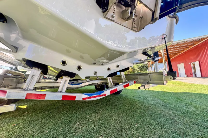 Slide: The Image of 2026 SeaVee 270Z boat on trailer, showcasing hull and trailer details. - 19
