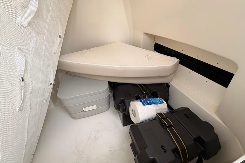 Slide: The Image of Interior storage area of 2026 Boston Whaler 22 Dauntless with cushions and supplies. - 11