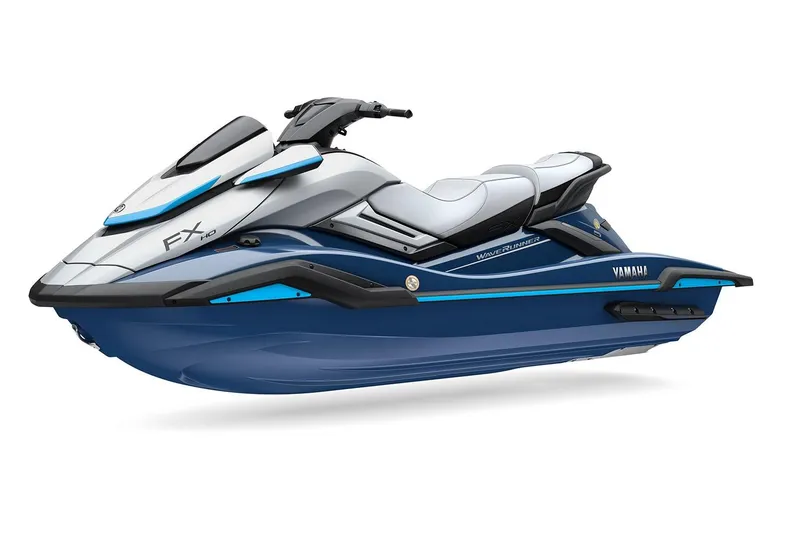 Slide: The Image of Manufacturer Provided Image: 2026 Yamaha WaveRunner FX HO, sleek design, blue and white color scheme, side view. - 1