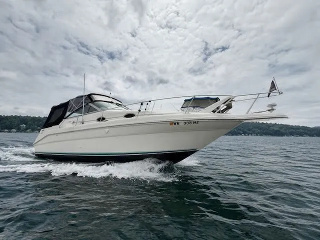 The Image of A 1994 Sea Ray 270 cruising on a lake under a cloudy sky. - 0
