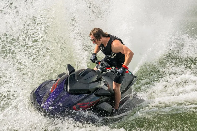 Slide: The Image of Manufacturer Provided Image: 2026 Yamaha WaveRunner GP HO jet ski in action on water, rider wearing life vest. - 1
