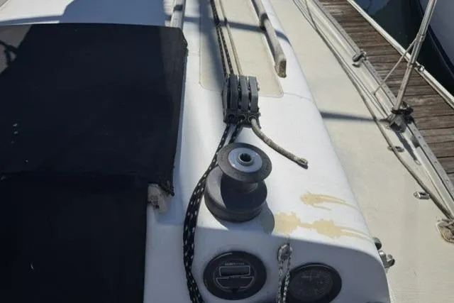Slide: The Image of 1977 Ericson 35 sailboat deck with winch and rigging details. - 5