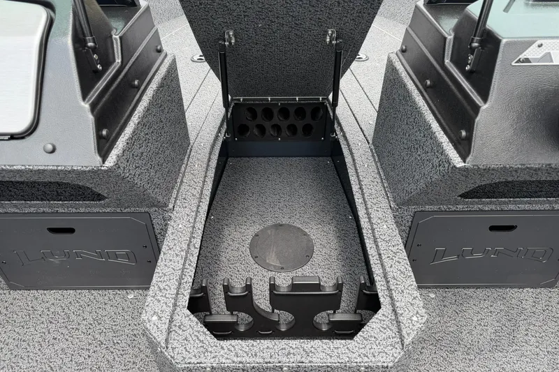 Slide: The Image of Interior view of 2027 Lund 1675 Adventure Sport boat with storage compartments. - 13