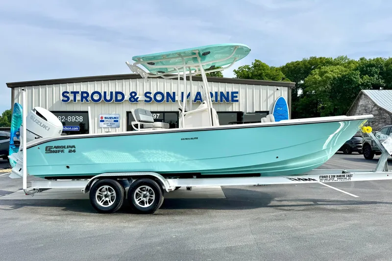 Slide: The Image of 2026 Carolina Skiff 24 Ultra Elite boat on trailer at Stroud & Son Marine. - 7