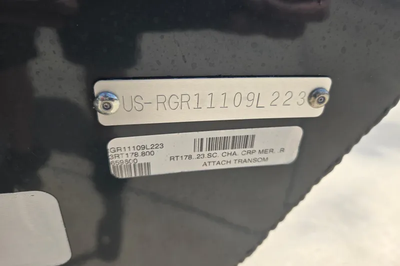 Slide: The Image of 2023 Ranger RT178 boat identification plate with serial number and model details. - 9