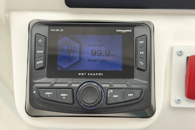 Slide: The Image of Wet Sounds WS-MC-20 stereo system on 2024 Albemarle 30 Express boat, tuned to 99.9 FM. - 50