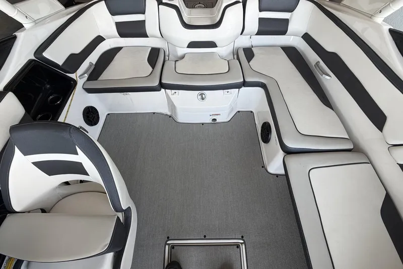 Slide: The Image of 2022 Yamaha Boats AR195 interior with sleek seating and modern design. - 8