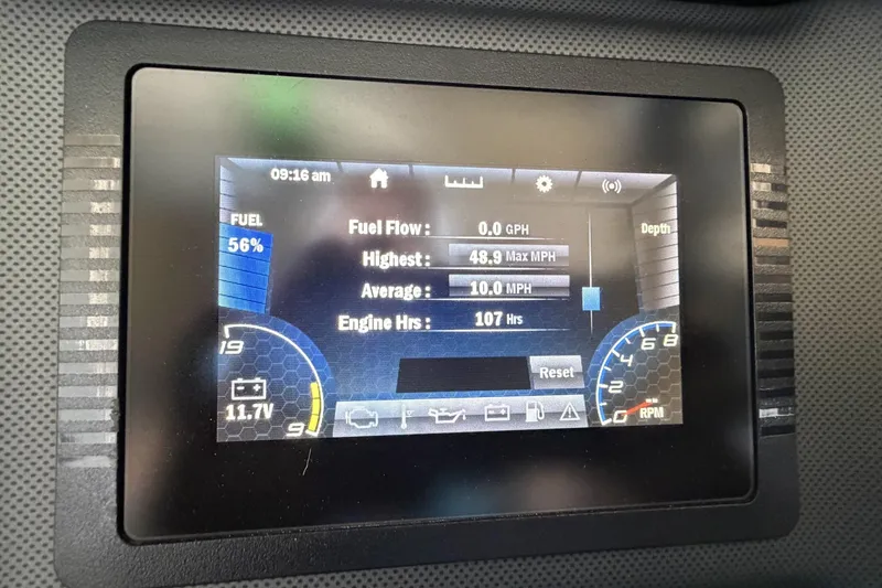 Slide: The Image of Dashboard display of a 2022 Yamaha Boats AR195 showing fuel, speed, and engine hours. - 4