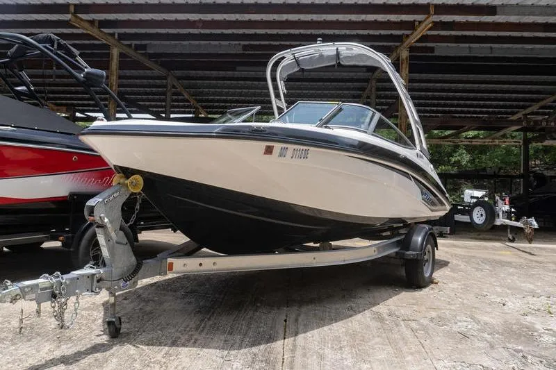 Slide: The Image of 2017 Yamaha AR190 boat on trailer in covered storage area. - 22