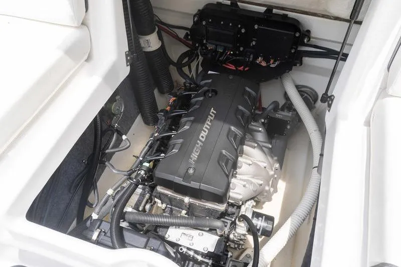 Slide: The Image of 2017 Yamaha Boats AR190 engine compartment showcasing high output engine components. - 44
