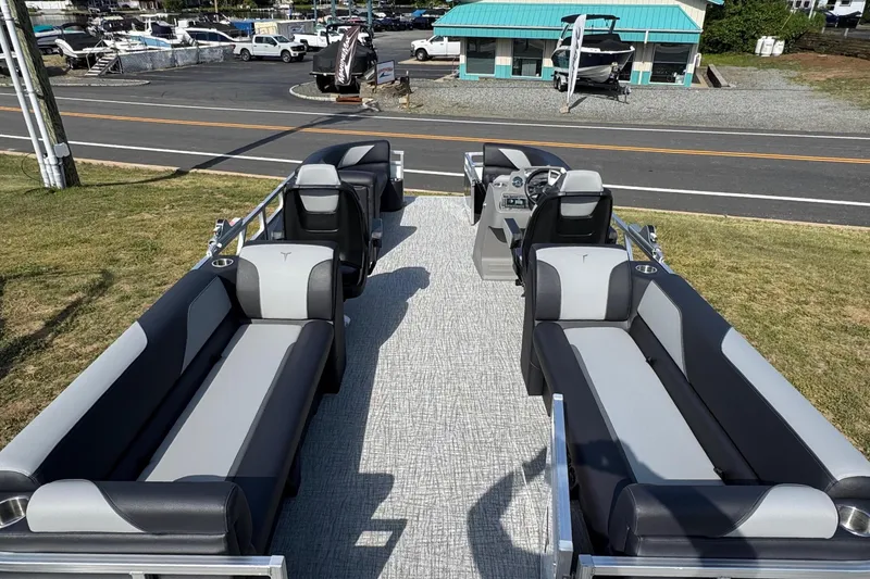 Slide: The Image of 2026 Tahoe Pontoon Sport 85 Quad Lounger 23 with spacious seating and modern design. - 3