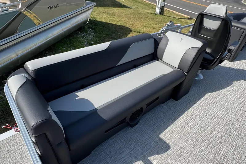 Slide: The Image of 2026 Tahoe Pontoon Sport 85 Quad Lounger 23 with sleek seating design on deck. - 4