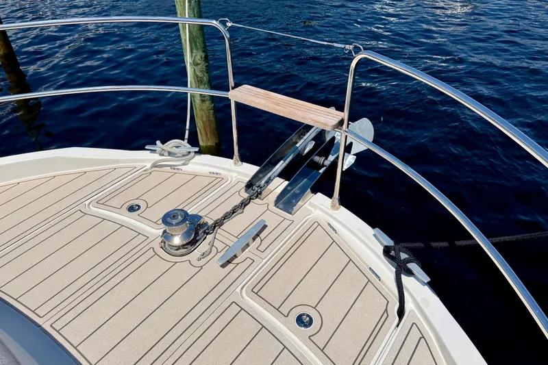 Slide: The Image of Bow deck of 2025 Beneteau Swift Trawler 41 Fly with anchor and winch. - 15