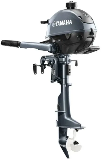 Slide: The Image of Yamaha outboard motor F2.5SMHB, 2022 model, in dark gray with a propeller. - 2