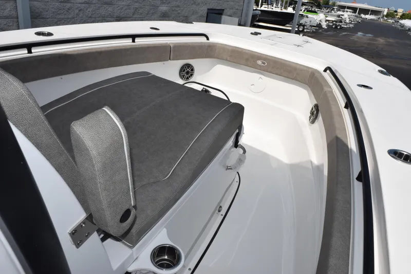 Slide: The Image of 2026 Sea Hunt Gamefish 28 Coffin Box interior with cushioned seating and sleek design. - 12