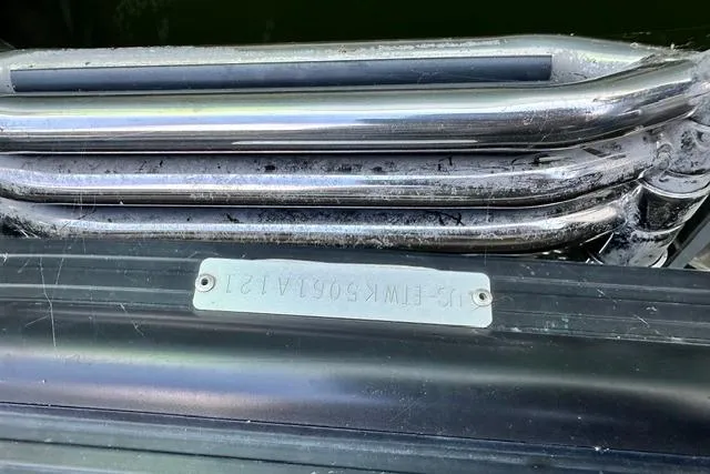 Slide: The Image of Close-up of a 2021 Bennington L Bowrider 25 Quad Bench boat's metal components. - 22