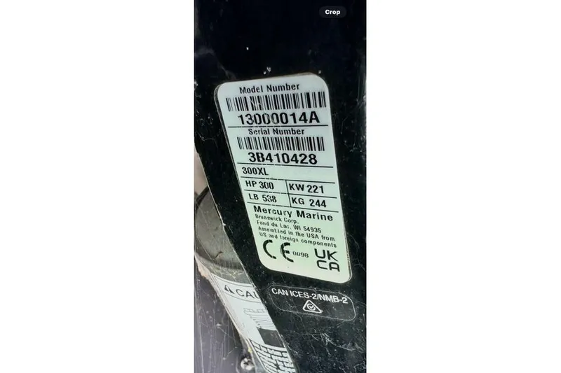 Slide: The Image of Label on Mercury Marine engine, model 300XL, 300 HP, for Bennington L Bowrider 25 Quad Bench 2021. - 23