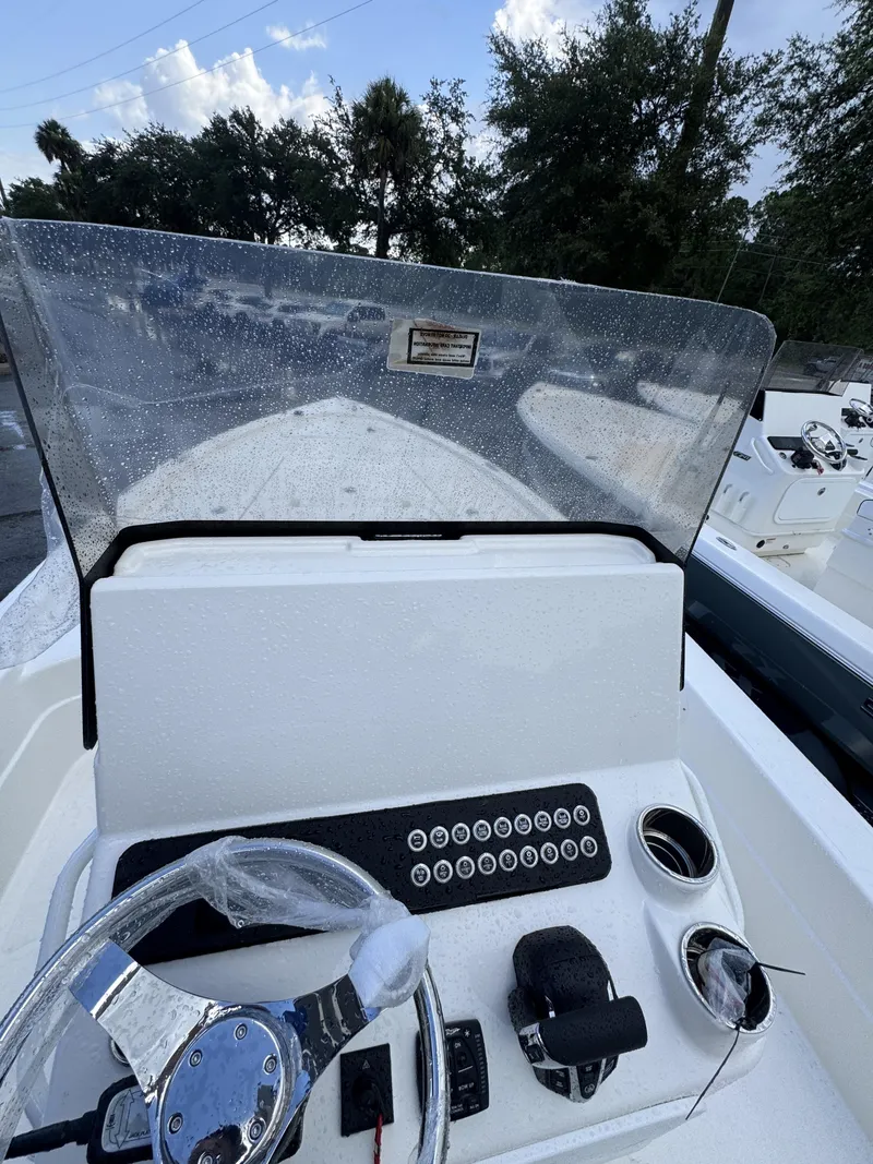Slide: The Image of The image shows a boat's helm with a steering wheel and controls. - 28