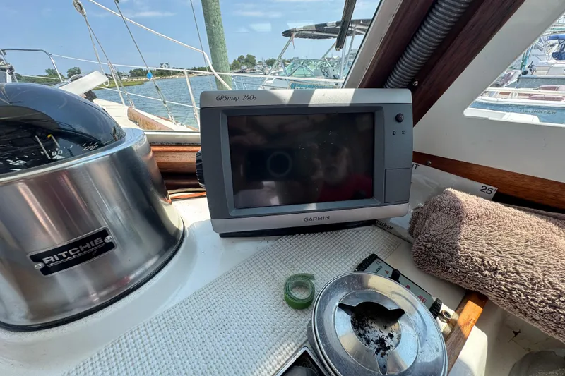 Slide: The Image of Cockpit of 1989 Cape Dory 30 Motorsailer with Garmin GPSmap 740s and Ritchie compass. - 16