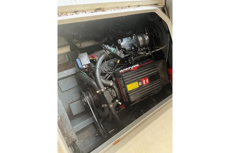 Slide: The Image of Engine compartment of a 1989 Sea Ray 300 Sundancer with MerCruiser engine. - 3