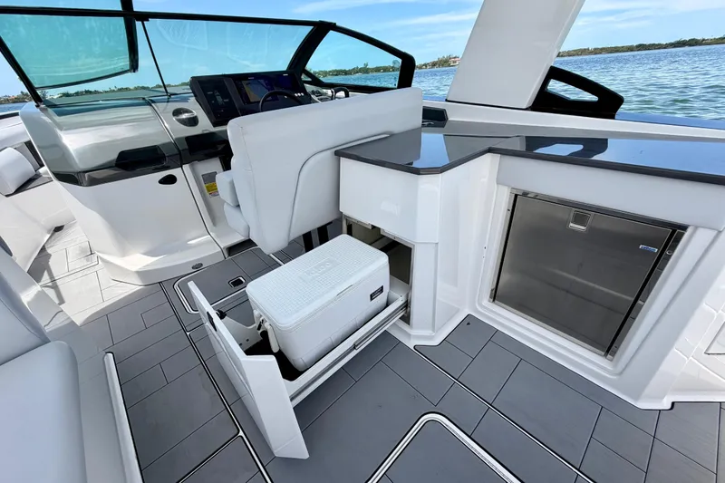 Slide: The Image of 2022 Aviara AV32 OB boat interior with sleek design and modern amenities. - 45