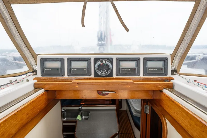 Slide: The Image of Cockpit of 1992 Morris Ocean Series 44 sailboat with navigation instruments. - 23