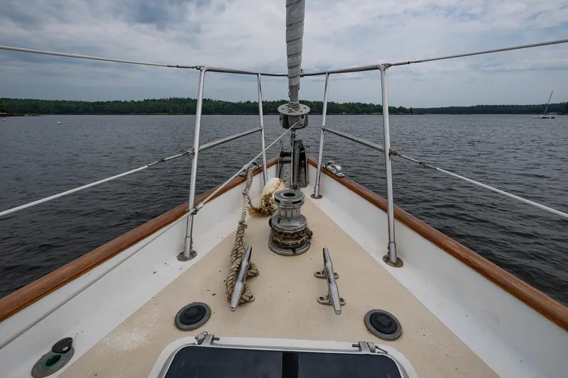 Slide: The Image of Bow view of 1992 Morris Ocean Series 44 sailboat on a calm lake. - 8